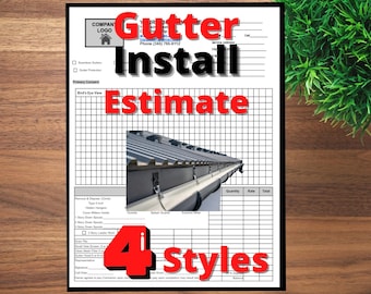 Rain Gutter Installation Company Estimate, Invoice Work Order, Printable, Editable Estimate Word Processing Template