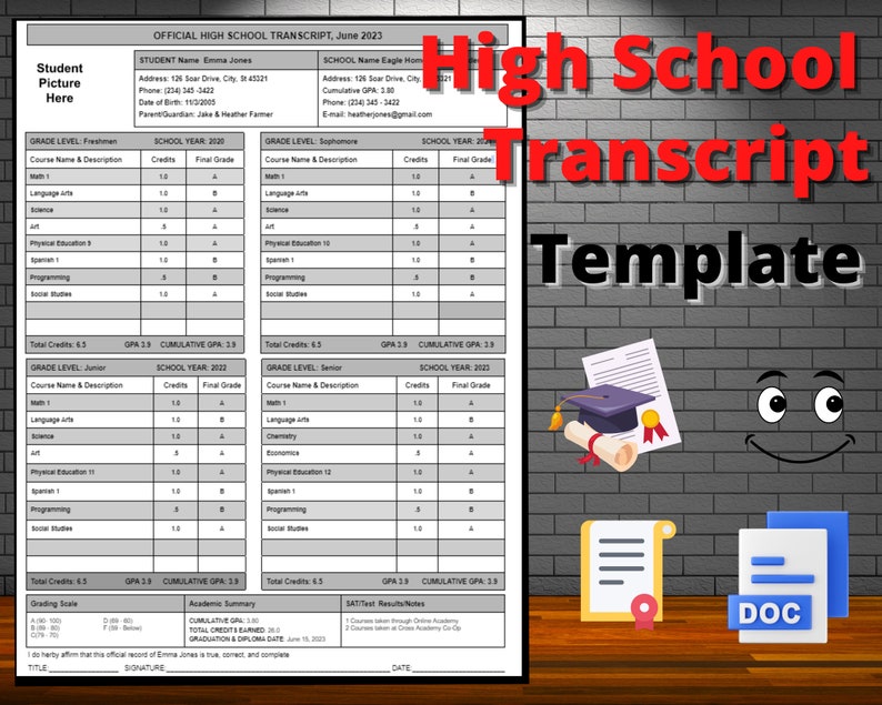 High School Transcript Editable Fillable Template Homeschool - Etsy