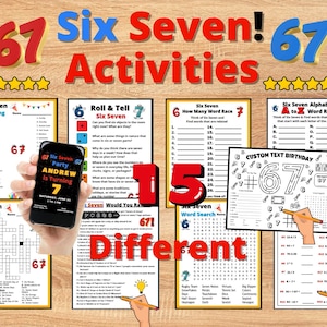 Six Seven Party Games, 67 Trivia, Activities, Would You Rather, Math, Crafts Birthdays