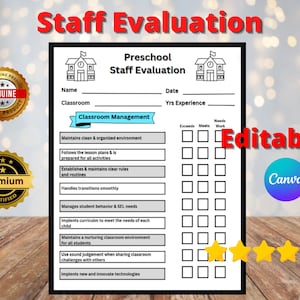 デイケアスタッフ評価、幼稚園従業員評価、チャイルドケア、センター、印刷可能、編集可能