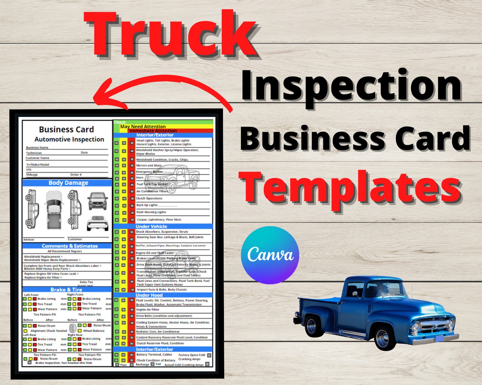 Truck Inspection Report: Editable Checklist Template PDF & Canva - Etsy