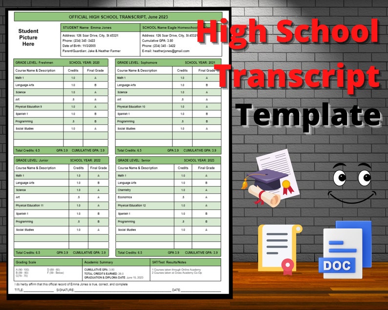 High School Transcript Editable Fillable Template Homeschool - Etsy
