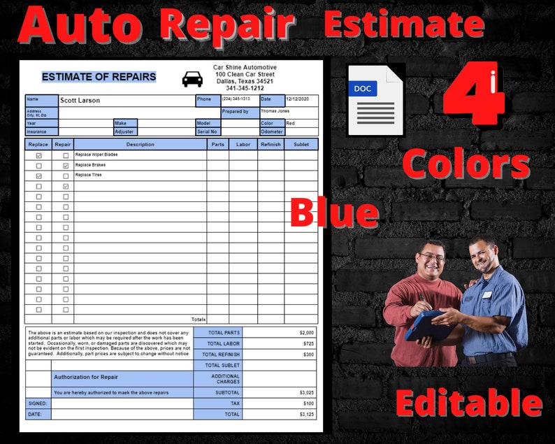 Auto Repair Estimate, Body Shop Estimate, Auto Body Estimator, Car
