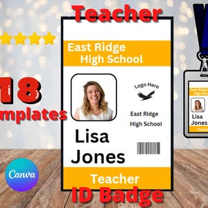 Teacher ID Card, Teacher Badge ID Template, Name Badge, Customizable Homeschool Card Badge
