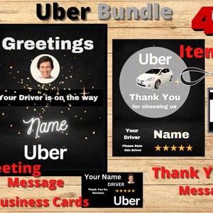 Uber Driver ID Badge, Driver Business Card, Driver, Personalized Greeting and Thank You Messages Bundle