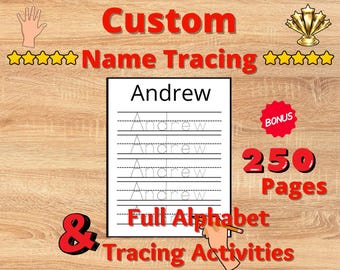 Custom Name Tracing Page with different pages and full alphabet and number tracing booklet