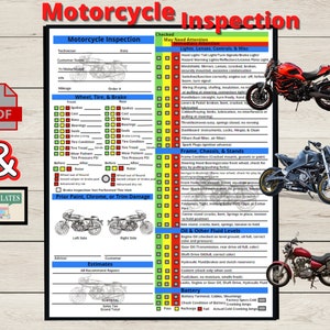 Motorcycle Inspection Report, Multi Point Motorcycle Inspection Checklist and Worksheet, Editable