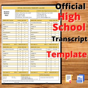 High School Transcript Editable Fillable Template, Homeschool ...