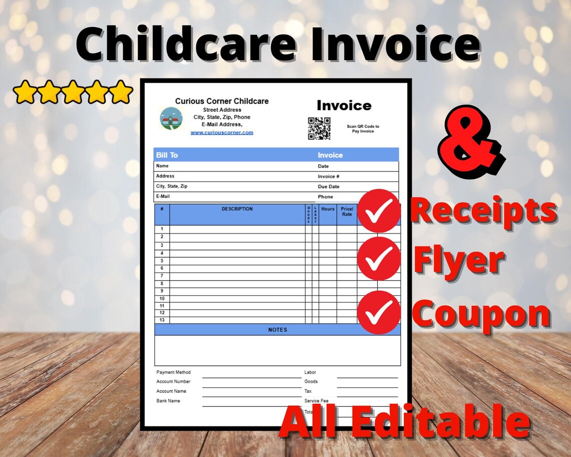 Childcare Invoice Receipts Templates, Daycare Invoice, Receipt, Flyer ...