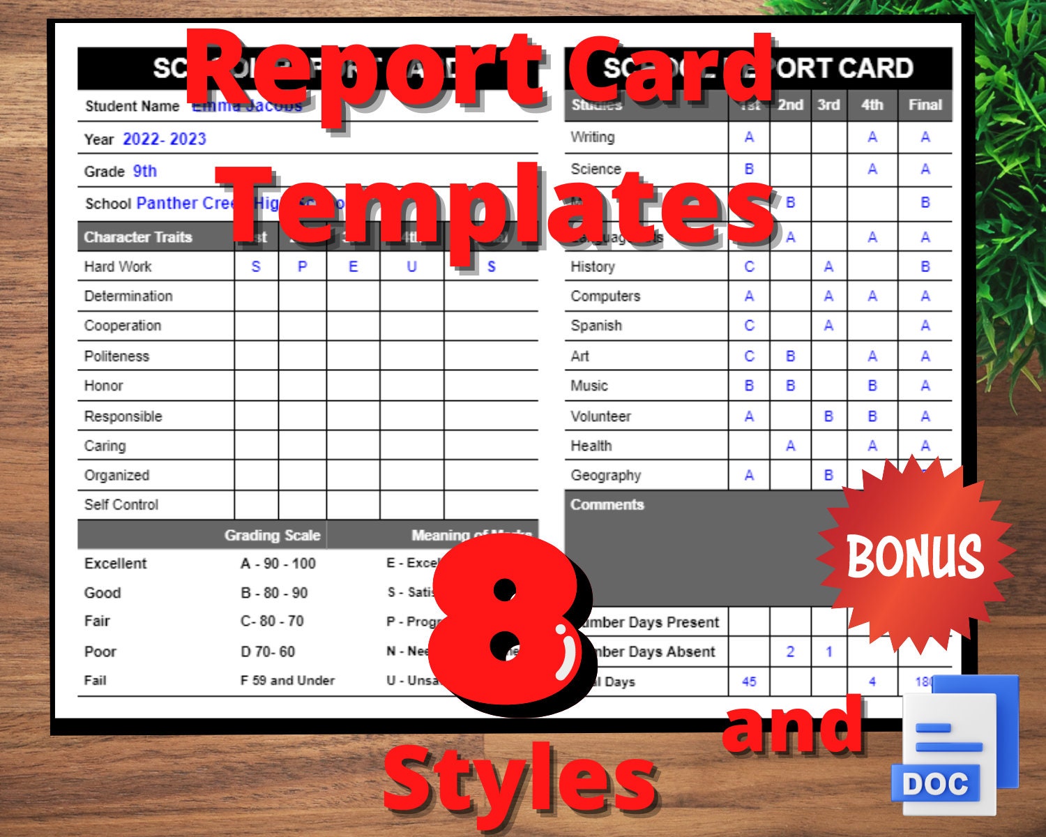 Homeschool Report Card, School PDF Report Card, Homeschool Progress Report, Printable Resources Gradebook