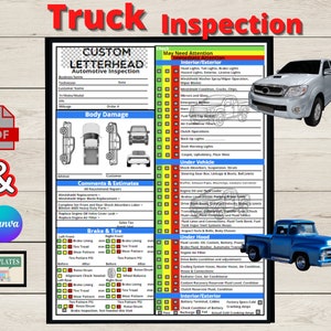 Informe de inspección de camiones, lista de verificación de camionetas, hoja de inspección de vehículos, PDF y editable