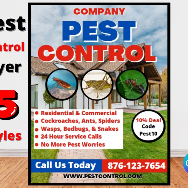 Pest Control Service Flyer Pests Control, Bug Control Editable Canva, Pest Control Service Social Media Post