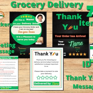 Thank You Card Grocery Customer Delivery, Grocery Shopper Driver, ID Badge, Greeting, Stickers Bundle