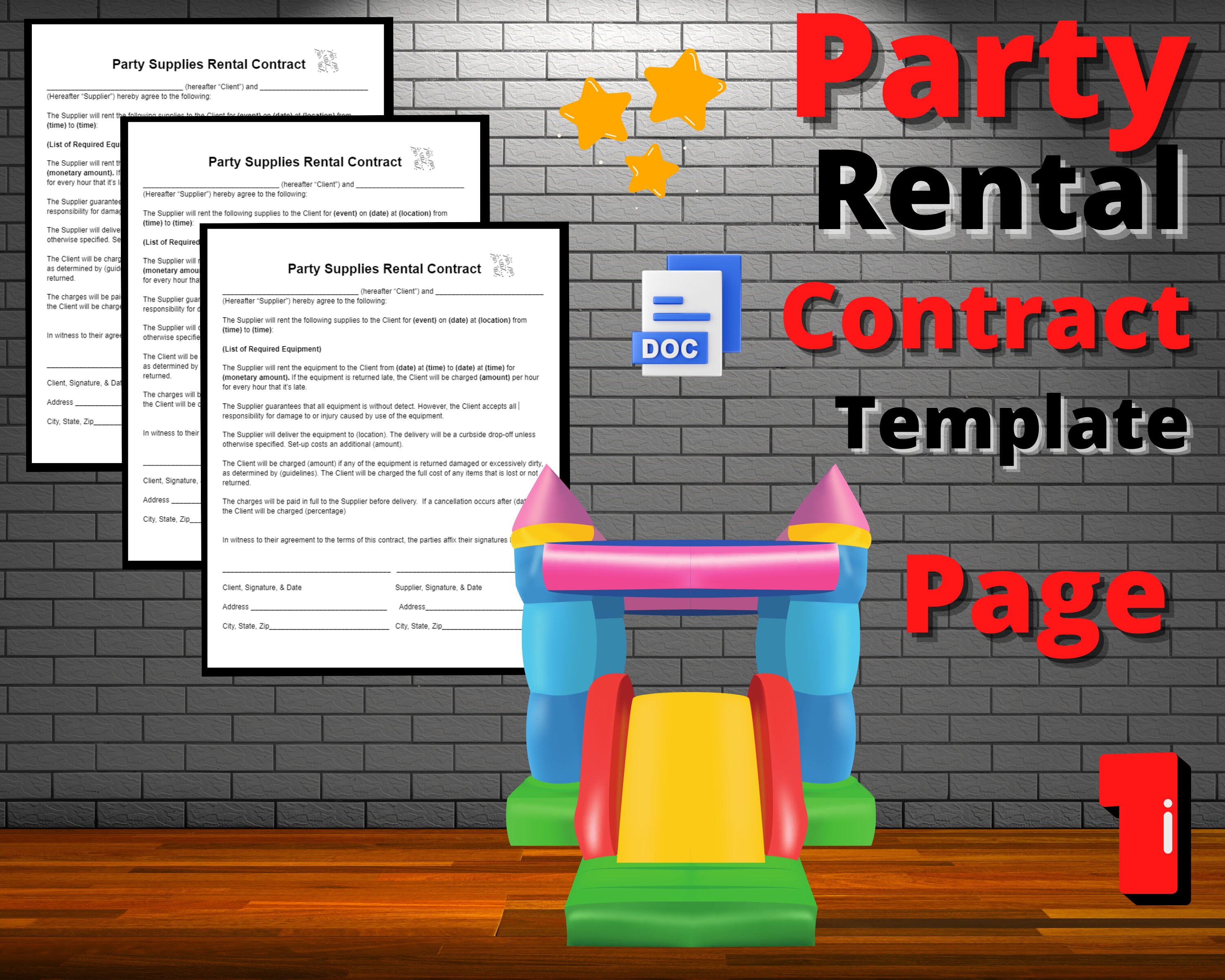 Party Supply Rental Contract, Party Supply Contract, Agreement, Simple