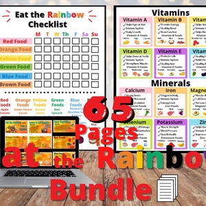 Eat the Rainbow Chart, Eat the Rainbow Checkliste, Lebensmittel Ernährungskarte, Eat Gesund Poster, Vitamine Mineralstoff Karten