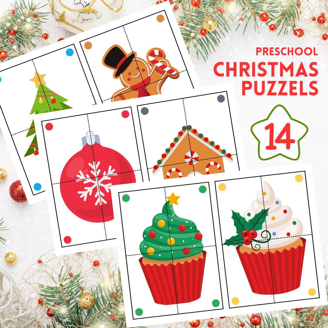 Puzzle di Natale per la scuola materna, Attività stampabili di