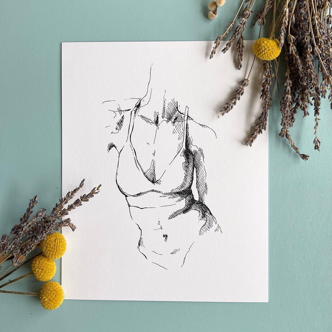 Female Chest Print Modern Figure Drawing Body Art Etsy