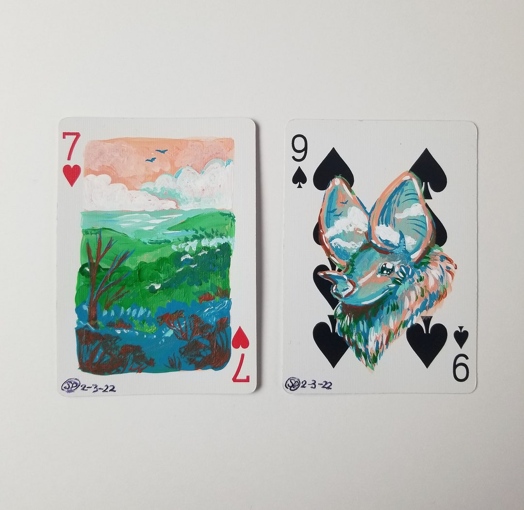 Original Bat and Scenary Acrylic Painting on Playing Cards Set of 2 Etsy Canada