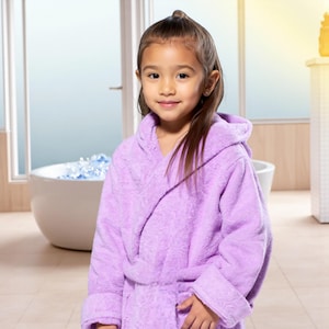 Kids Lavender Turkish Cotton Hooded Bathrobe: Super Absorbent Terry Robe