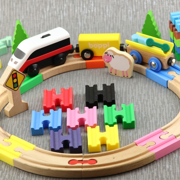 Wooden train track connectors, female to female connectors, compatible with Lillabo, Brio, Ikea, Aldo, Lidl and many more. Great Gift