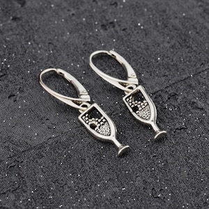 Champagner-Glas-Ohrringe, Ohrringe, Sterling Silber Haken Ohrringe, Metall-Glas-Charme, Ohrringe, Ohrringe, Party-Ohrringe