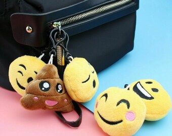 1 Schlüsselanhänger Smiley Gesicht Plüsch Emotion Emoji NEU OV 