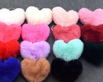 Heart keychain, plush keyring, fabric heart keyring, key charm, bag charm, plush bag charm, silver chain keyring, keyring for bag
