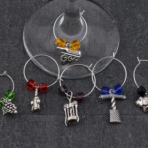 Wine glass charms, wine glass rings, colourful glass ring, glass charms, set of wine glass charms, set of 6 wine glass charms, gin glass cha