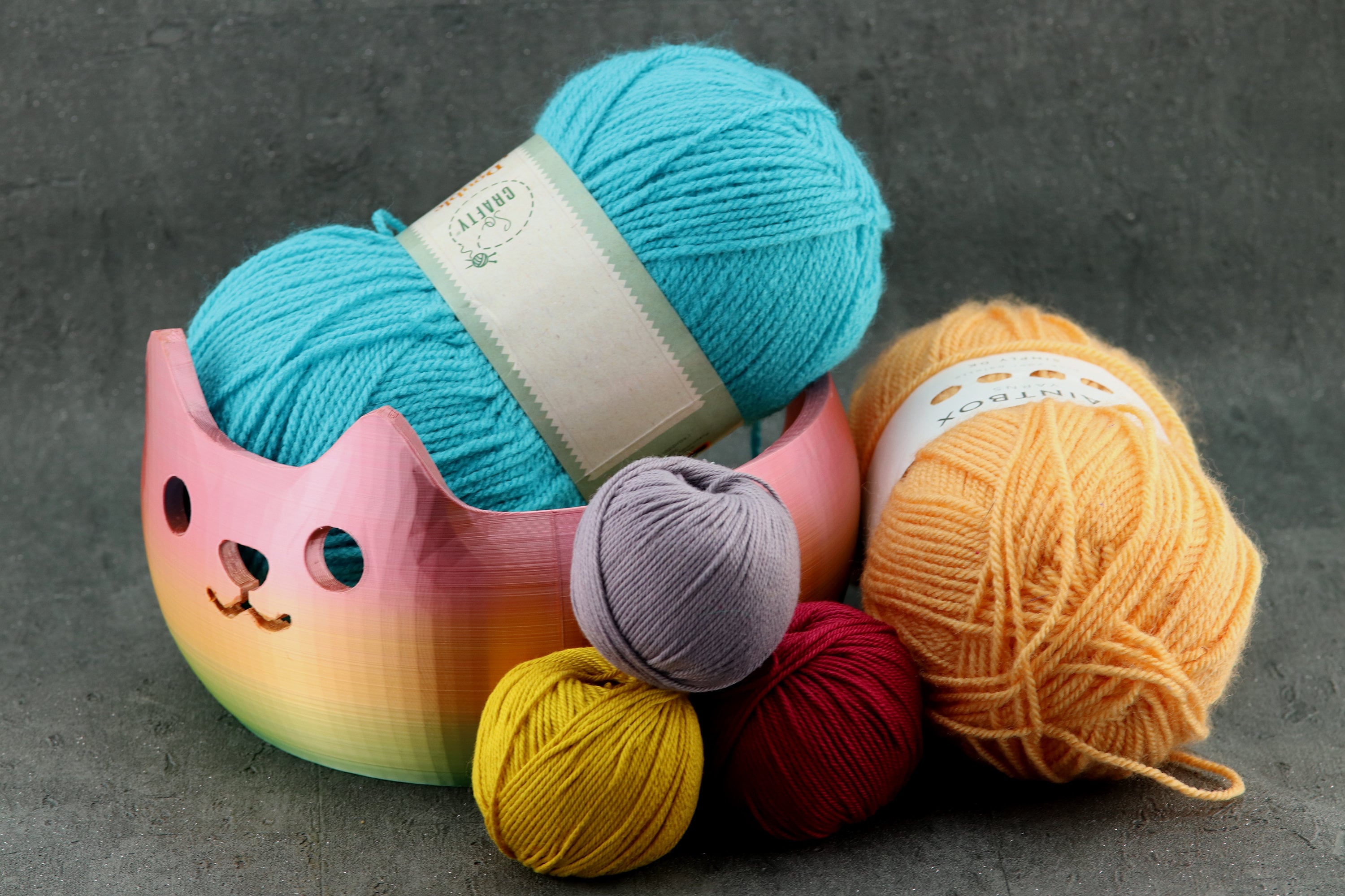 Adorable 3D Printed Cat Wool Yarn Bowl