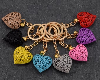 Heart keychain, metal keyring, flower heart keyring, key charm, bag charm, noisy keyring, gold chain keyring, keyring with bell, bell keyrin