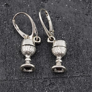 Wine glass earrings, drop earrings, sterling silver hook earrings, metal wine glass charm, dangle earrings, drop earrings, party earrings