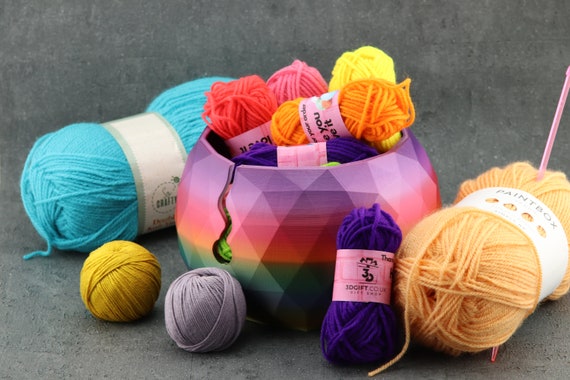 Large Rainbow Yarn bowl One of A Kind leaf Knitting Bowl 3D