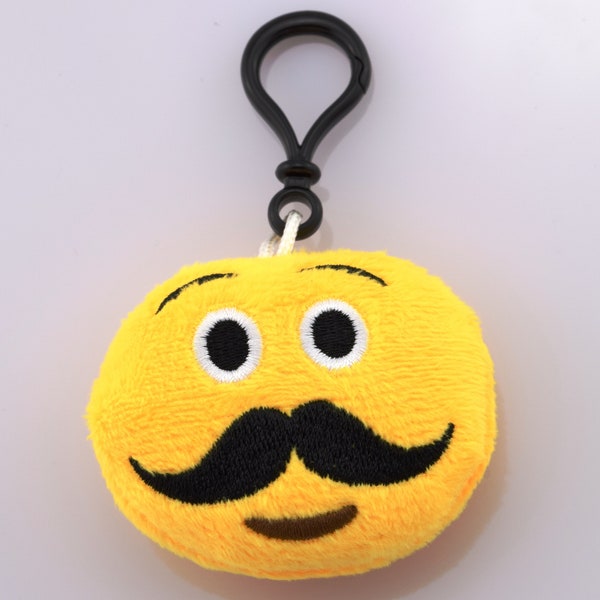 Face with moustache  plush keychain, plush yellow face  keyring, bag charm, back bag keyring, face  keyring, moustache