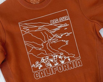 ORGANIC Big Sur California Crewneck Sweatshirt, hipster, camping shirt, clay brown sweatshirt, 70s clothing, vintage, outdoor travel, surf
