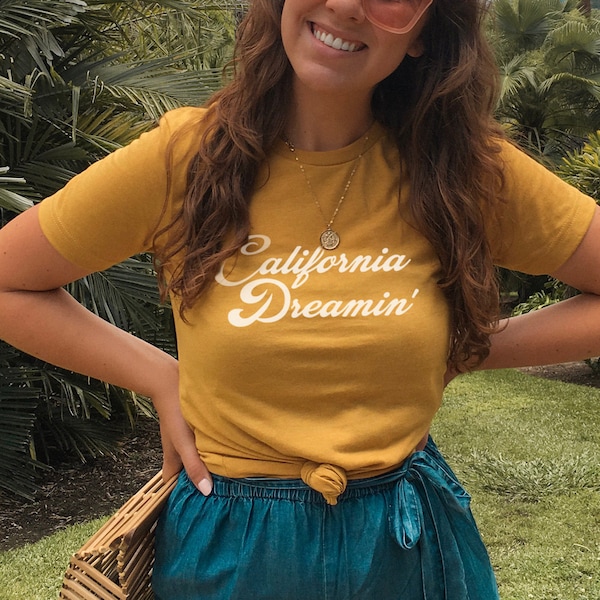 California Dreamin Shirt, hipster tshirt, womens, retro, boho retro, camping, 70s clothing, honey tee, trendy fashion, mustard, tumblr tee