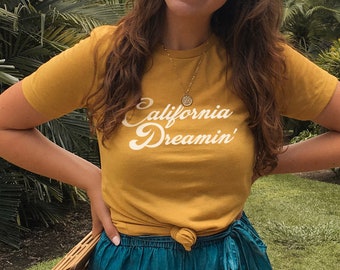 California Dreamin Shirt, hipster tshirt, womens, retro, boho retro, camping, 70s clothing, honey tee, trendy fashion, mustard, tumblr tee