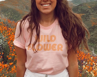 Wildflower pink tshirt, hipster tshirt, womens, retro, boho retro, camping, 70s clothing, boho top, trendy fashion, tumblr tee, nature shirt