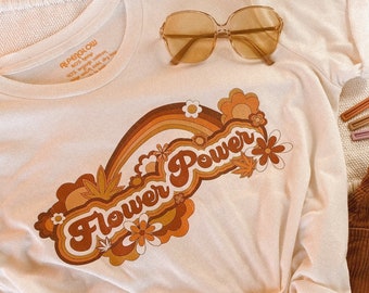 Flower Power Hemp T-shirt: 70s Retro Organic Cotton Tee