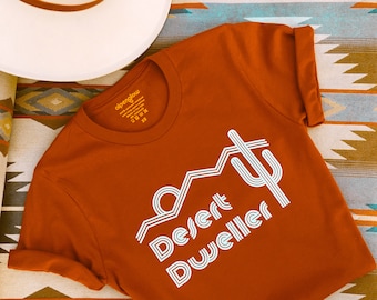 Desert Dweller Tshirt, burnt orange, vintage top, hipster, womens tee, retro, camping shirt, 70s clothing, vintage, outdoor tee, travel tee,