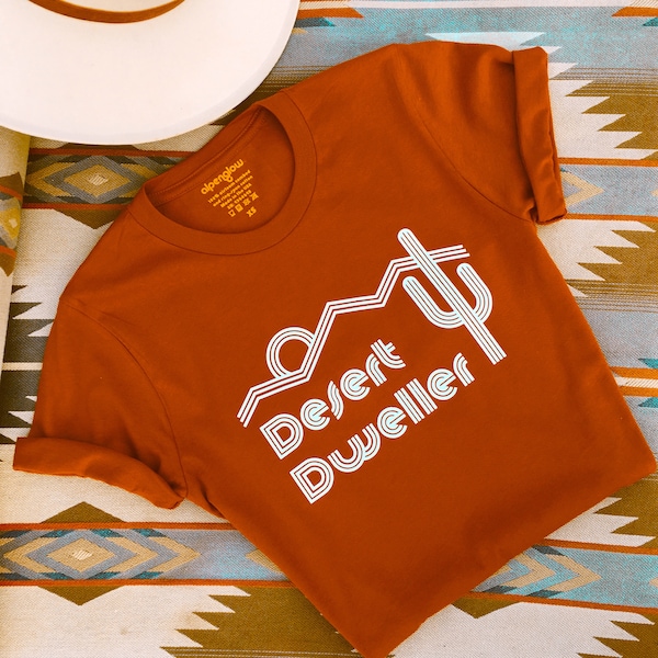 Desert Dweller Tshirt, burnt orange, vintage top, hipster, womens tee, retro, camping shirt, 70s clothing, vintage, outdoor tee, travel tee,