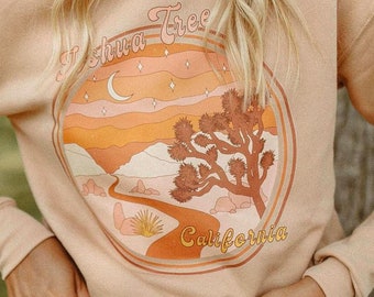 JOSHUA TREE CALIFORNIA fleece Crewneck Sweatshirt, vintage sweatshirt, hipster, retro, desert, 70s clothing, outdoor travel, desert hoodie