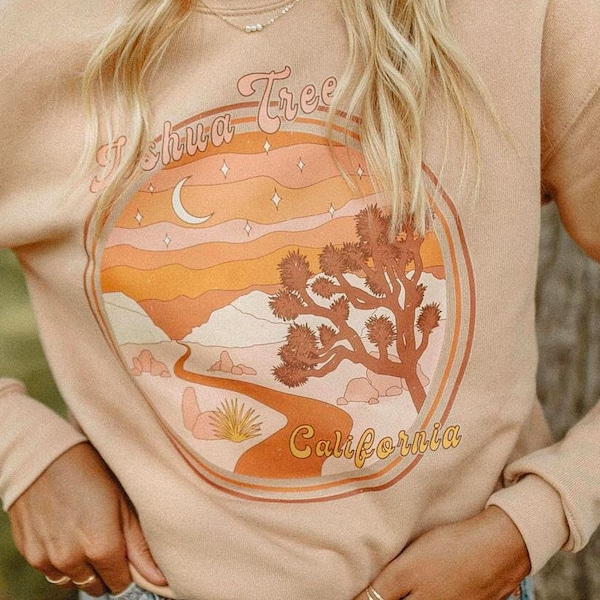 JOSHUA TREE CALIFORNIA fleece Crewneck Sweatshirt, vintage sweatshirt, hipster, retro, desert, 70s clothing, outdoor travel, desert hoodie