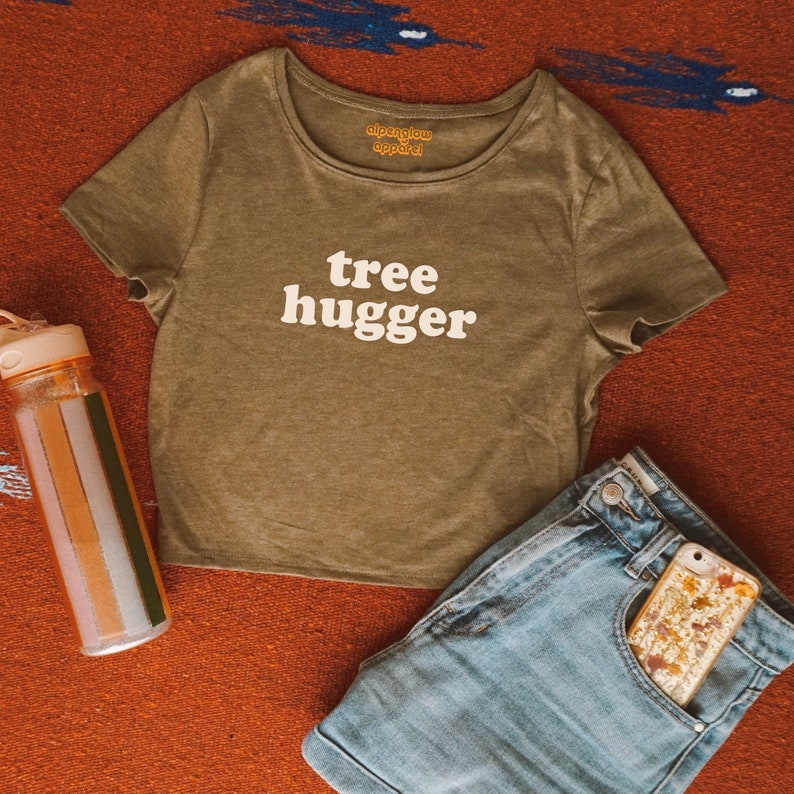 Tree Hugger Crop Top: Retro Olive Green Tee image 1