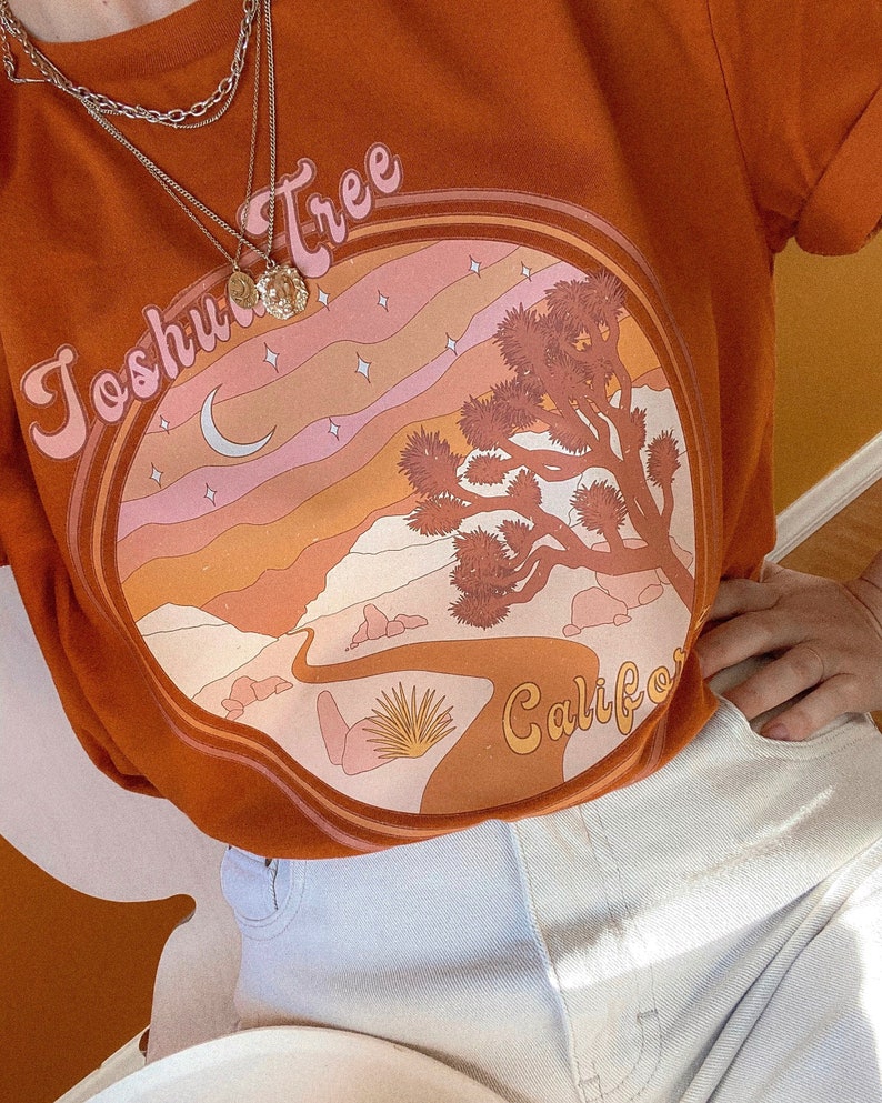 Joshua Tree Unisex Tshirt | Joshua Tree park, southwest tee, desert sunset, 70s aesthetic, roadtrip shirt, travel tee, gift, California top 