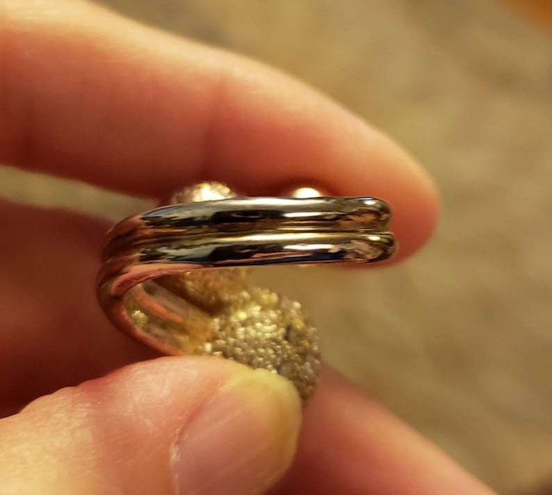 Vintage costume jewelry triple ball ring with double band cz cubic zirconia size 6 12 silver tone silvertone