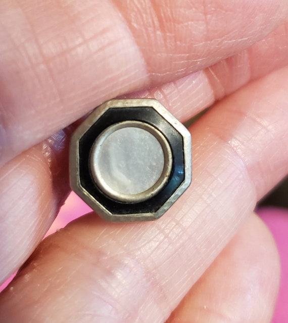 VINTAGE 1920/'s Art Deco Octagon Cufflinks Silver Tone w Pink Mother of Pearl