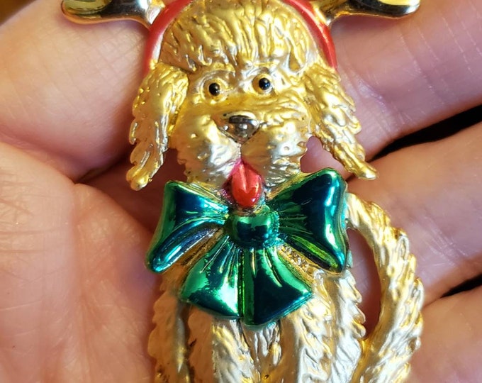Vintage Costume Jewelry Signed AJC Christmas Dog Brooch Puppy Etsy