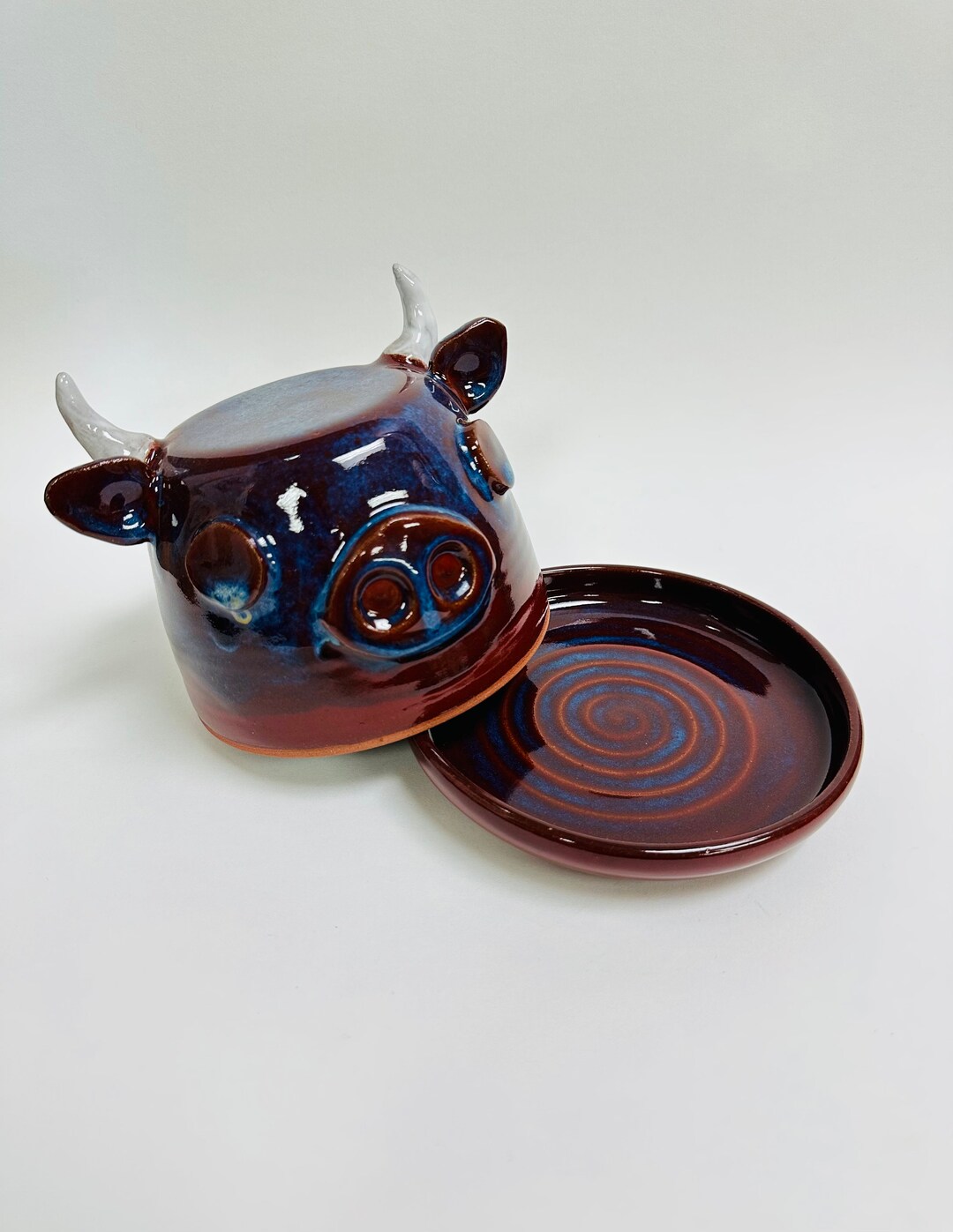 Bluered Cow Butter Dish Etsy