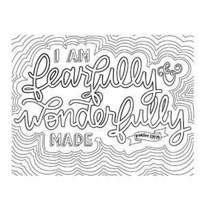 Coloring Page Digital Download / Fearfully and Wonderfully Made / Bible Verse Coloring Page / Custom Coloring Page / Psalm 139 Coloring