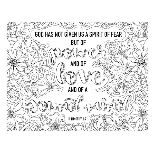 Coloring Page Digital Download / II Timothy 1:17 / Bible Verse Coloring Page / Custom Coloring Page / God Did Not Give You A Spirit Of Fear